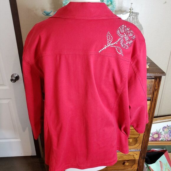 Pretty Quacker Factory Red Rhinestone Rose Jacket womens Plus size 2X - Picture 8 of 12